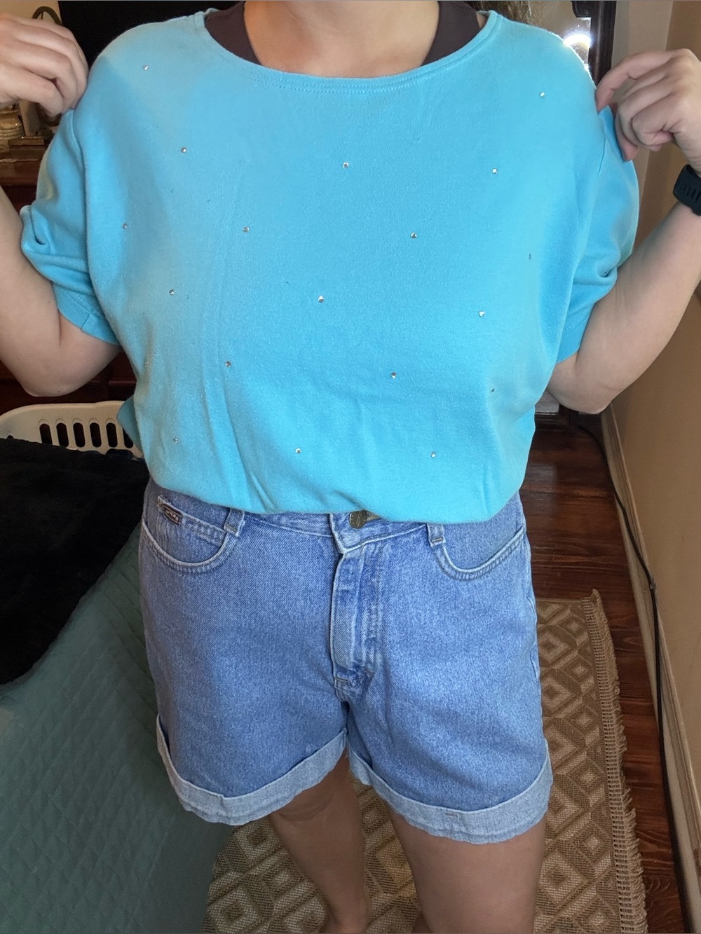 Turquoise Short Sleeve Embellished Tee - Women's Top / grandmacore vintage tee